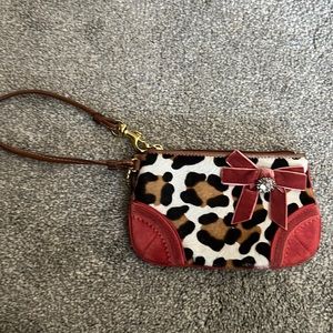 COACH calfskin/suede leopard wristlet